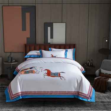 Luxury Horse Print Blue White 1000TC Egyptian Cotton Bedding Set